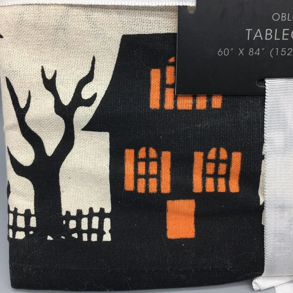 Cynthia Rowley Halloween Tablecloth Haunted House Spooky Tree Flying Witch 60x84